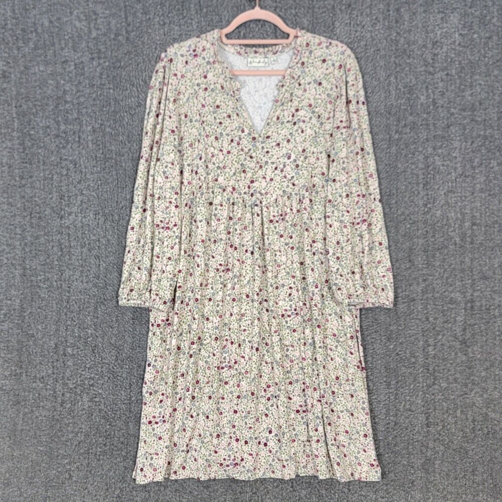 Wonderly Dress Womens Small Multicolor Floral Long Sleeve Stretchy Knee Length